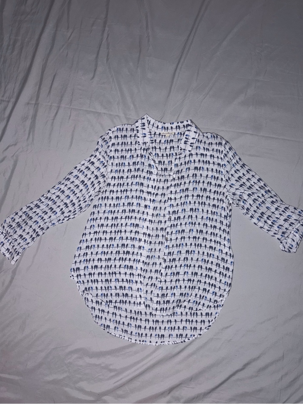 Jane and Delancey White Blouse with Navy and Royal Blue Parrot Print